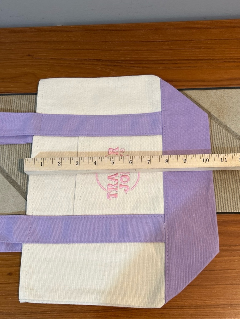 Upcycled Trader Joe's Lavender Trim Canvas Tote - 'Howdy' Patch Design - Picture 5 of 5